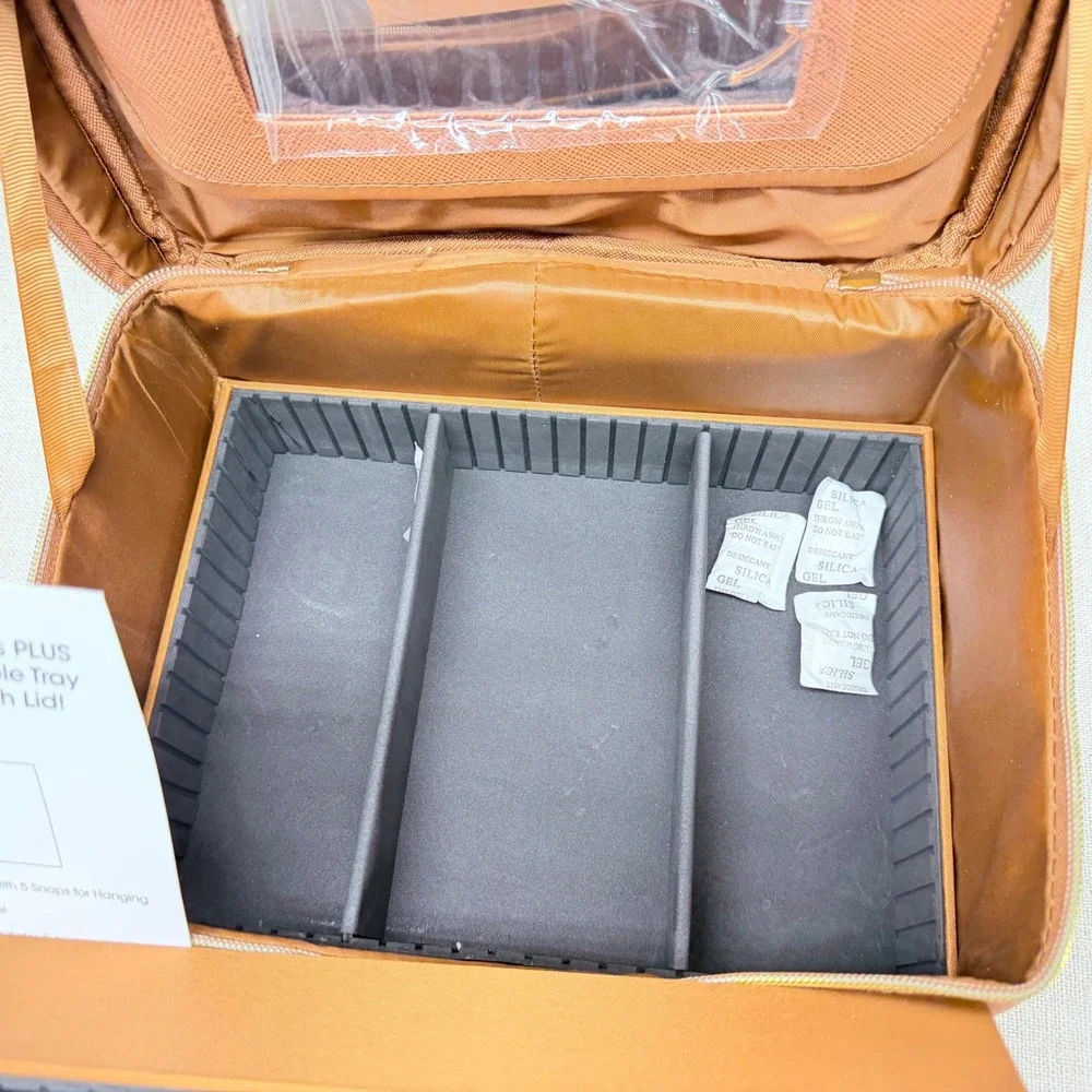 Joy Mangano The Jewel Kit Trio Double Decker Jewelry Case Cognac Saffiano Lock